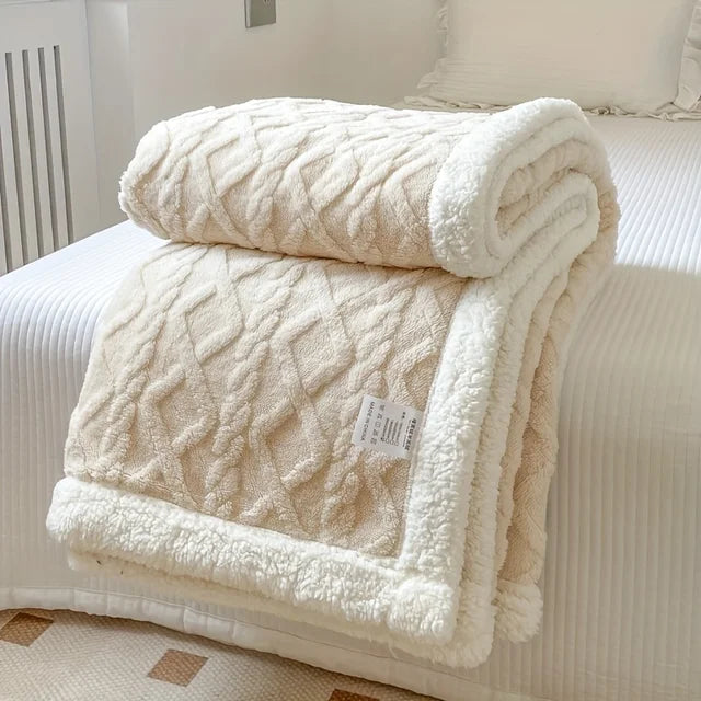 1pc Taffeta Double-Sided Lamb Wool Bed Blanket Winter Thickened Warm Sofa Blanket